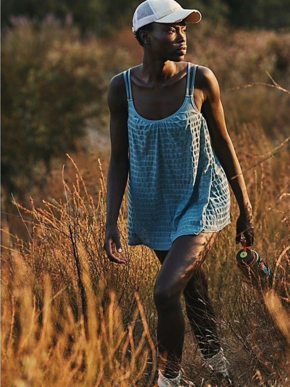 Free People Sky Blue Textured Tank Dress with Double Straps and Matching Shorts